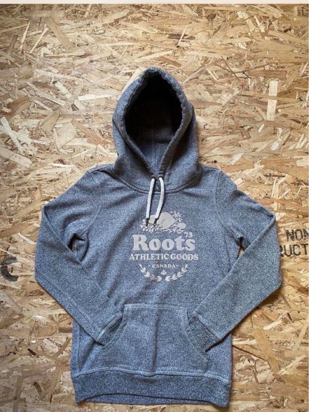 Light Grey Roots Athletics Hoodie With White Embroided logo Women’s XS